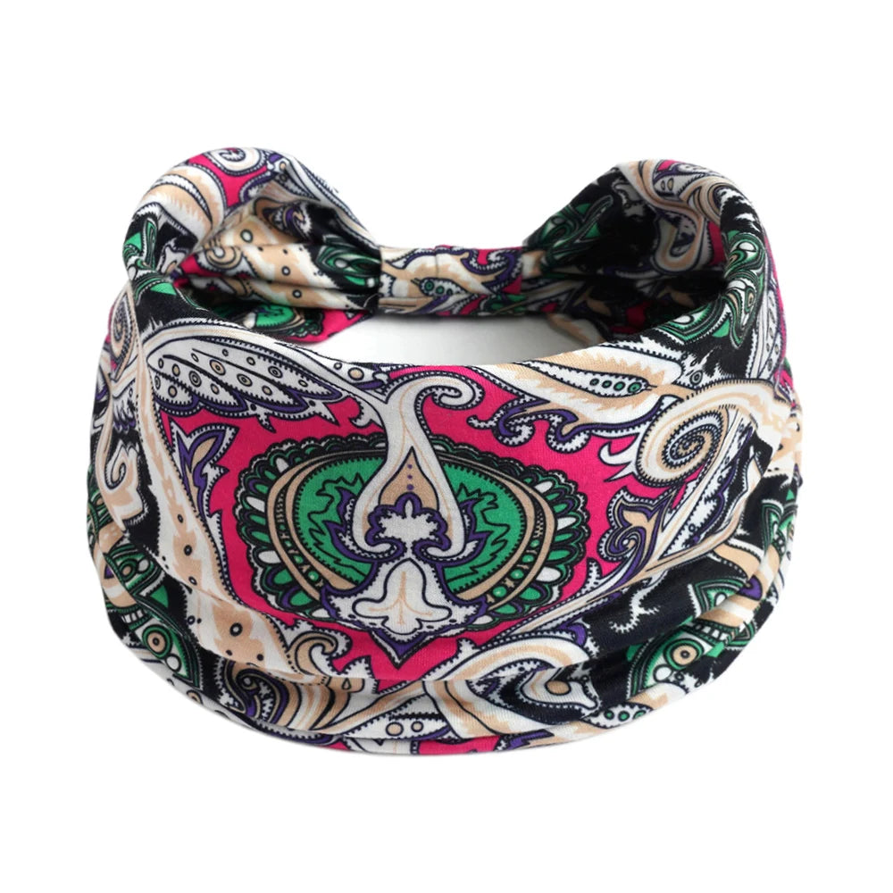 Bohemian Style Elastic Hair Bands Yoga Headband Women Headwear Print Vintage Cross Unisex Scrunchies Hair Accessories
