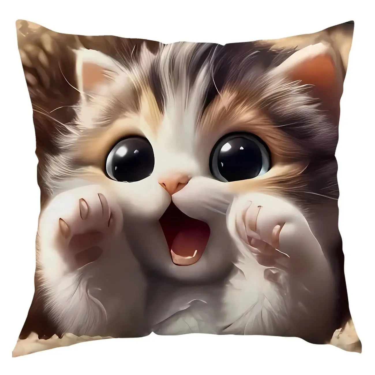 Vibrant Bohemian Style Short Plush Pillow Cover 45x45cm Charming Kitten Living Room Bedroom Decor
