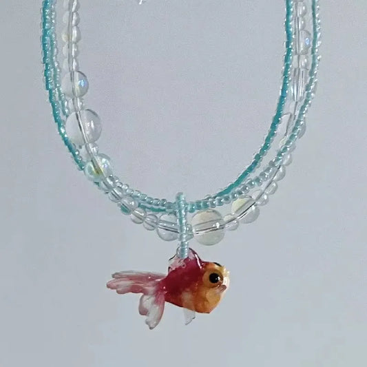 Kpop Cute Goth Resin Acrylic Goldfish Pendant Handmade Beads Necklace For Women Boho Aesthetic Charm Y2K EMO Accessories Jewelry