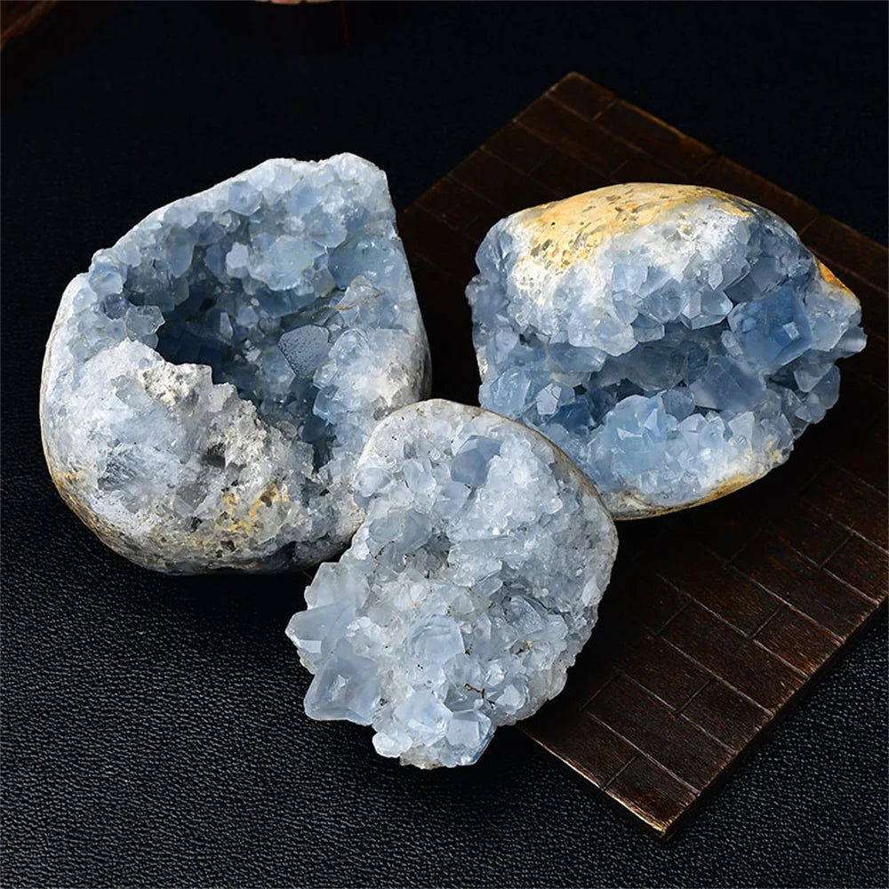 Natural Beautiful Madagascar Druzy Cluster Celestite Crystal Raw Sky Blue Geode Rough Mineral Specimen