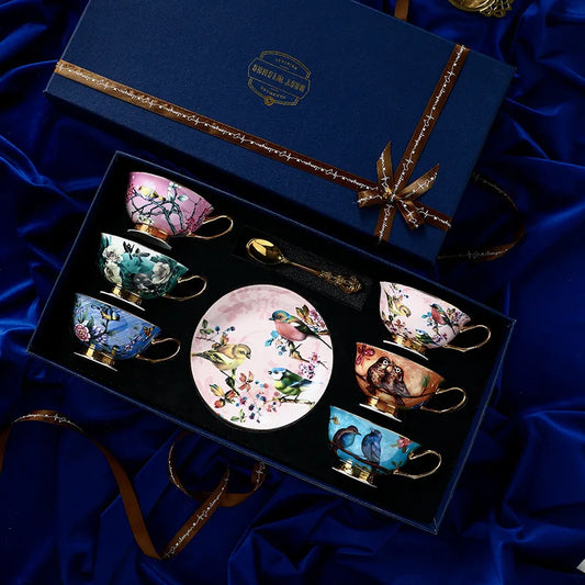 Coffee cup small exquisite European small luxury afternoon tea set high beauty elegant bone china cup set 6 cups and 6 plates