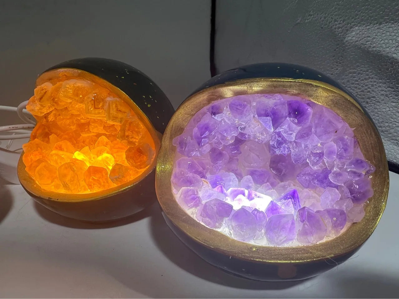 Natural Crystal Gravel Light USB plug Citrine/Amethyst Bedside Night Light Energy Reiki Healing Gem Home Decor Quartz Geode