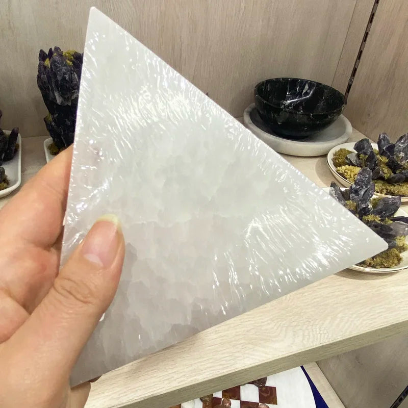 Natural Selenite Big  Triangle  Fatima Retro Demon Eyes Crystal Quartz Healing Home Decor Stone Craft 1PC