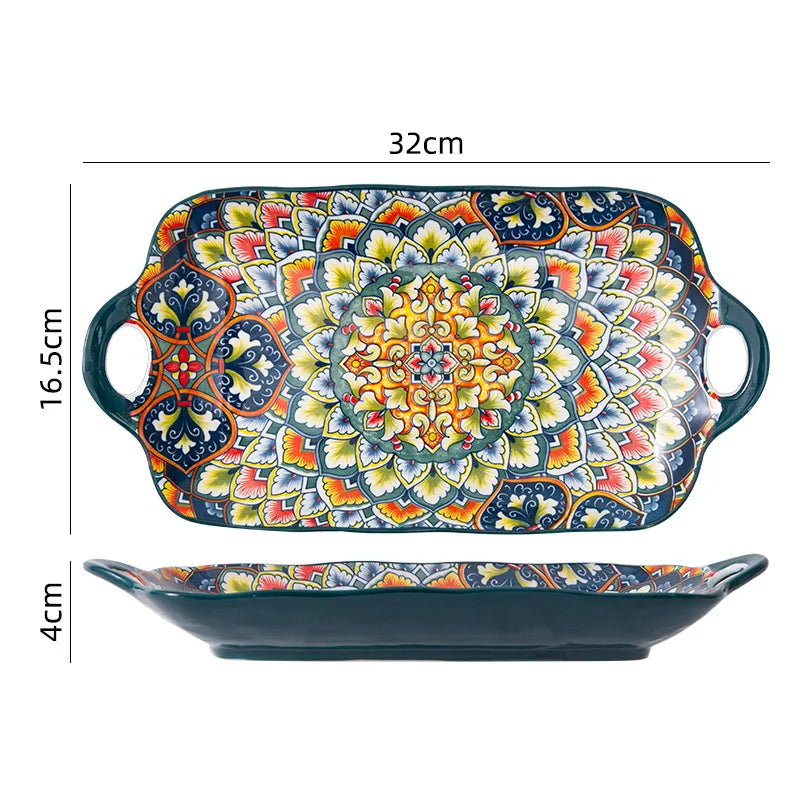 Retro Ceramic Dinner Plates Set Bohemia Style Food Plate Household Tableware Set Breakfast Plates Salad Soup Bowls Dinnerware