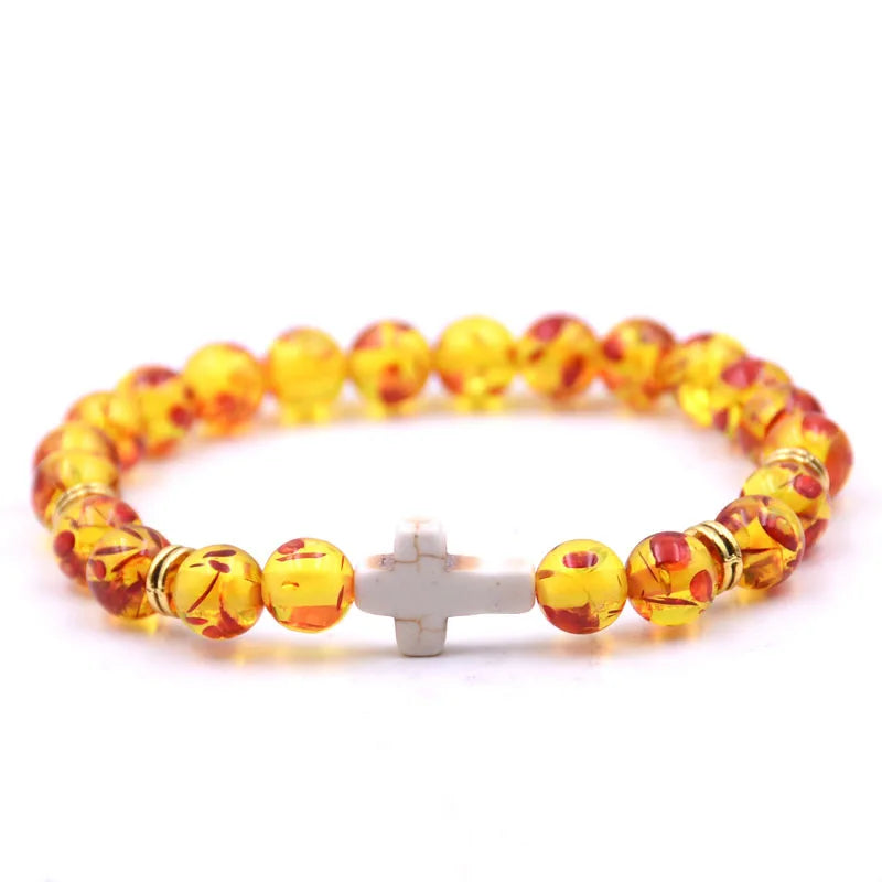 New Fashion Women's Creative Colorful Volcanic Stone Cross Crystal Bracelet Festival Lover DIY Charm Jewelry Foot Chain Gift