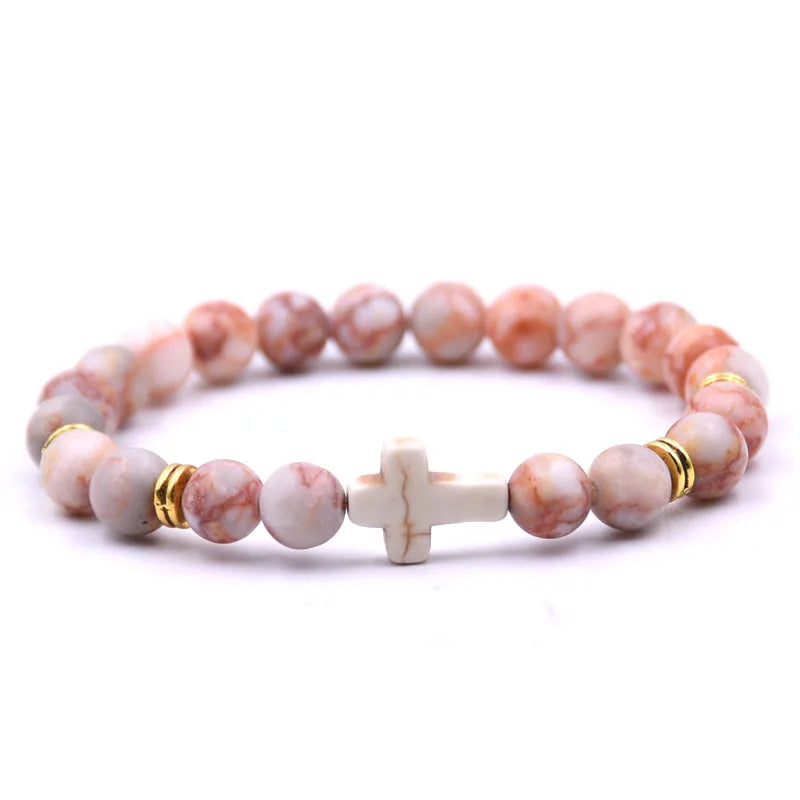 New Fashion Women's Creative Colorful Volcanic Stone Cross Crystal Bracelet Festival Lover DIY Charm Jewelry Foot Chain Gift