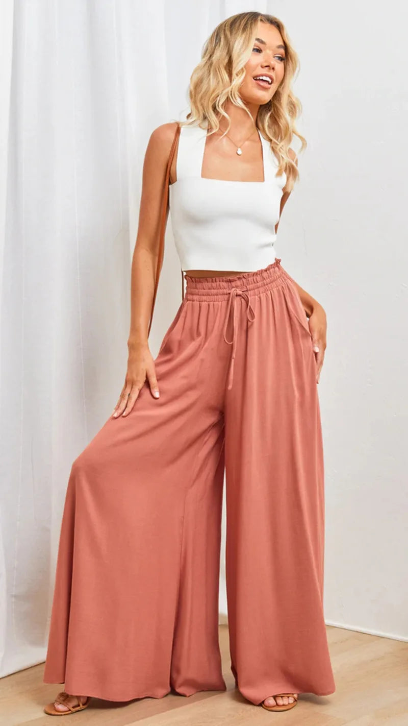 Women's Boho Pant Casual High Waist Loose Sweatpants Trousers Capris Wide Leg Pants Skirt Fashion Women Clothes Pantalones Mujer