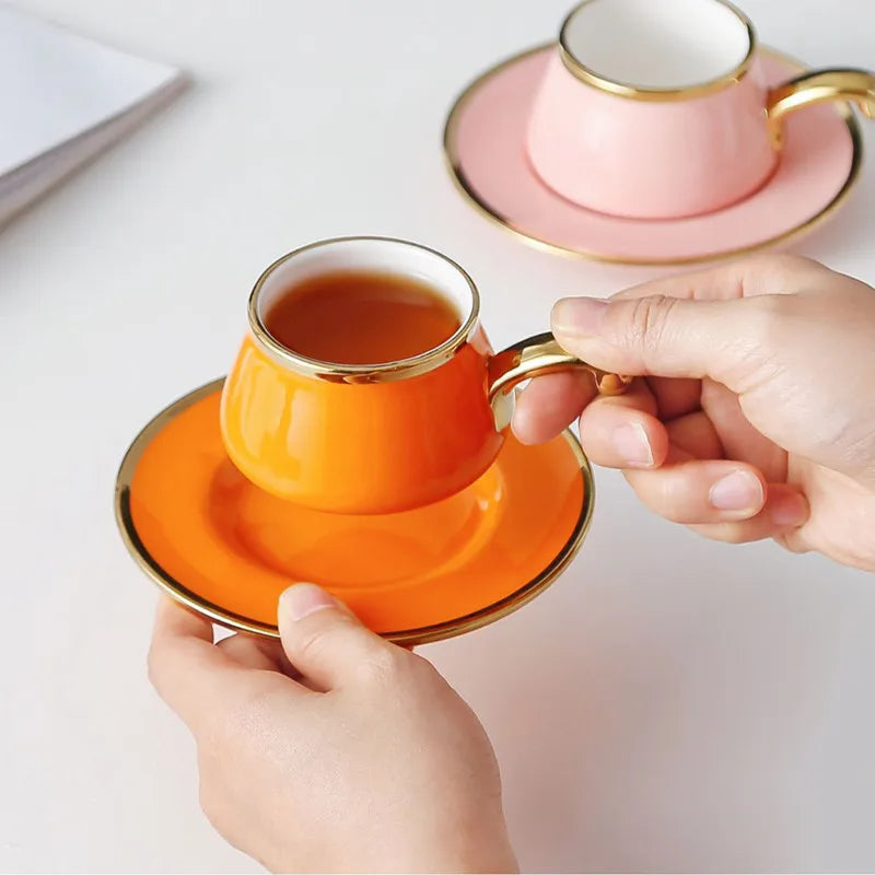 Turkish coffee set coffee cups with saucer high-grade coffee tea cup set coffee dishes Ceramic coffee cup set for 6 people