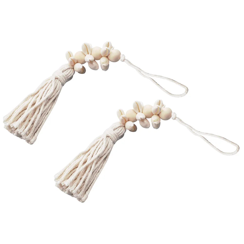 Rustic Bead Garland Boho Style Hanging String Wood with Tassels Wedding Pendant Beige