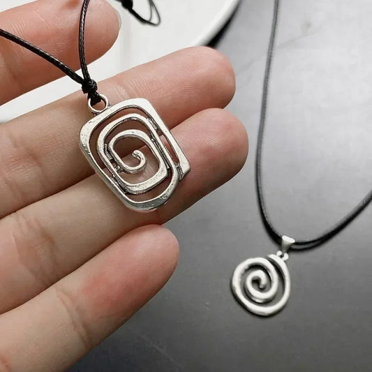 Vintage Spiral Vortex Pendant Necklace Hand-woven Leather Rope Necklace for Women Boho Goth Necklace Fashion 2023 Y2K Jewelry