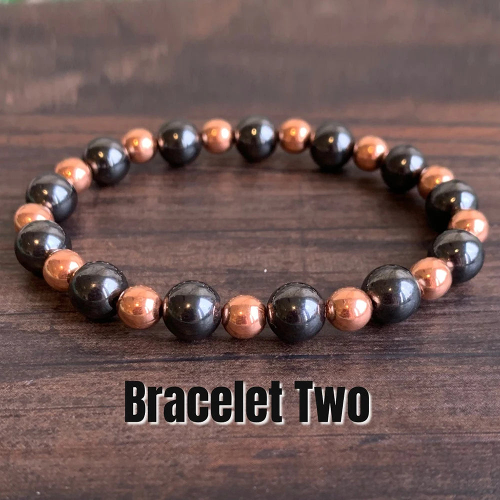 Ruberthen Genuine Copper & Magnetic Hematite Wrist Mala Bracelet High Quality Women`s Mala Spiritual Energy Bracelet