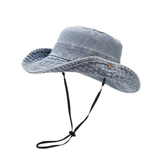 Women Girls Bucket Caps Pure Cotton Denim Stone-Washed Adjustable Safari Booney Sun Hats Wide Brim Adjustalbe