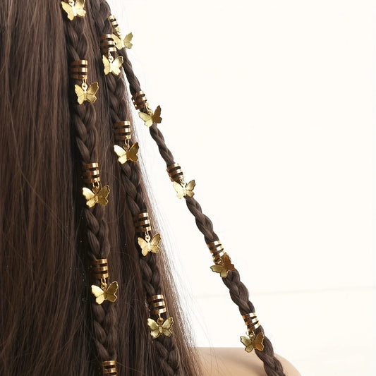 15pcs Boho Butterfly Hair Ring Hair Accessories Loc Hair Jewelry for Braids Dreadlocks Beads Hair Dread Locks Hair Braiding