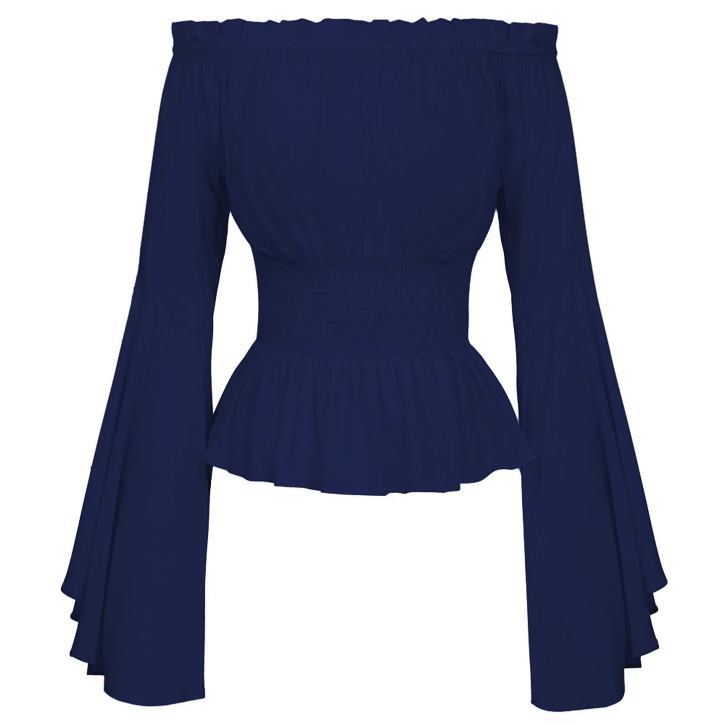 Women's Bohemian Shirt Top Gothic Ruffle Edge Shirt One Line Collar Blouse Long Sleeved Ladies Solid Blouse Boho Top