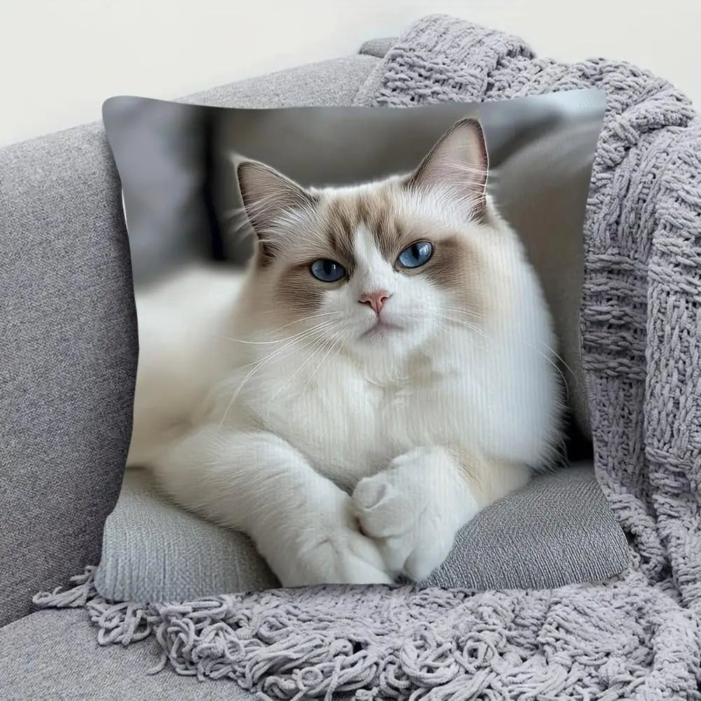 Vibrant Bohemian Style Short Plush Pillow Cover 45x45cm Charming Kitten Living Room Bedroom Decor