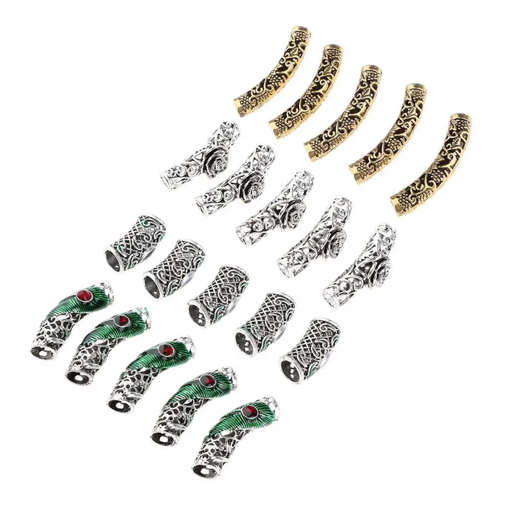Beard Beads Set Gem Jewel (5pcs) - Norse Rings for Dreadlocks & Hair & Beards - Antique Style