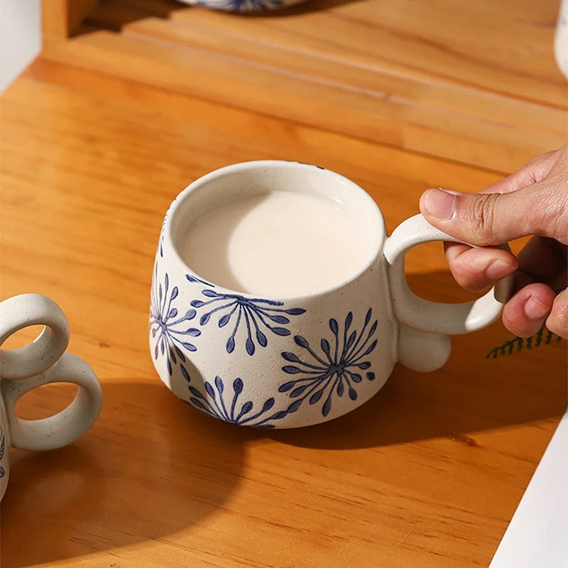 Ceramic Latte Mug 13.4oz Porcelain Coffee Cups with Handle Boho Cup for Tea Hot Cocoa Cappuccino Home Office Cafe Birthday Gift