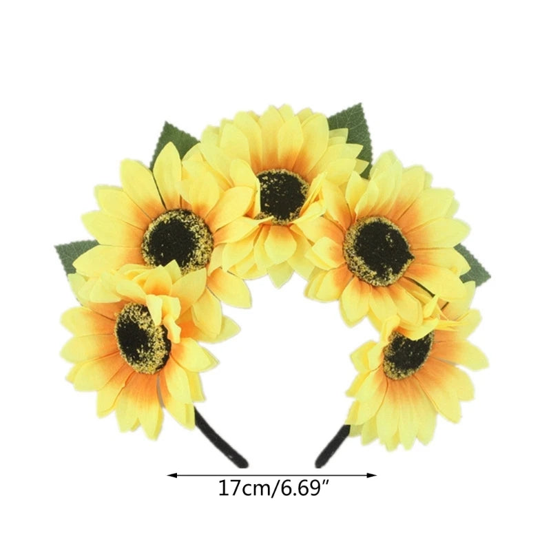Adjustable Flower Shape Hair Hoop Realistic Sunflower Headband Carnival Party Girls Bohemian Style Styling Headband