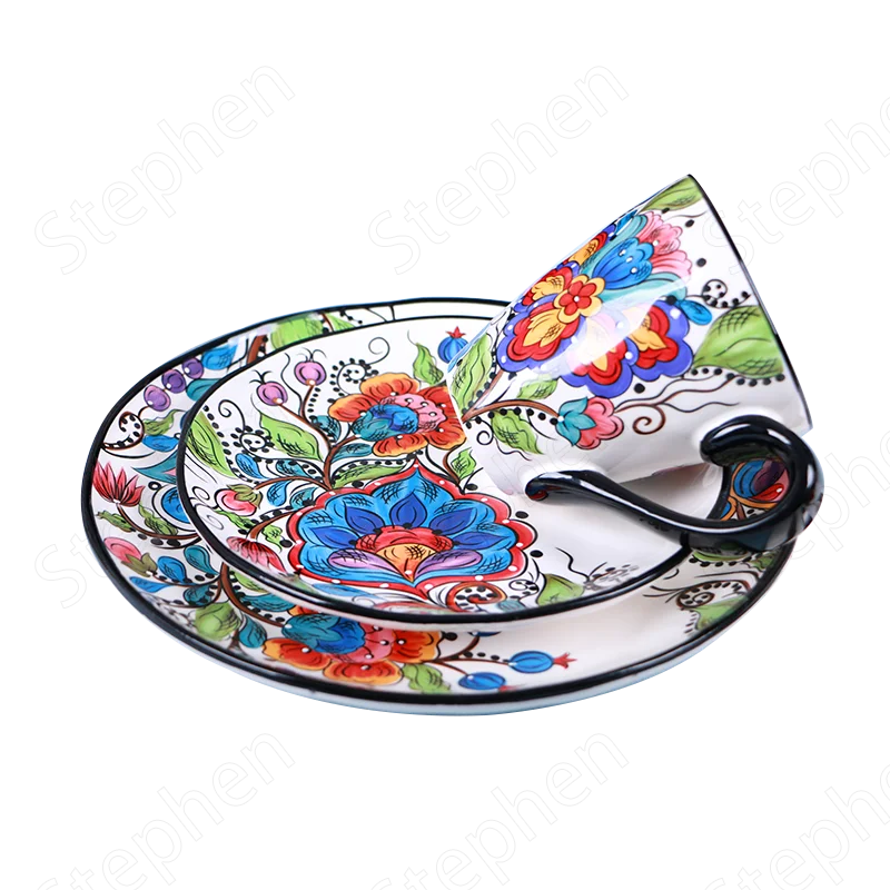 Creative Boho Ceramic Plate European Classical Painted Steak Pasta Dinner Plates Restaurant Hotel Serving Tray Home Tableware