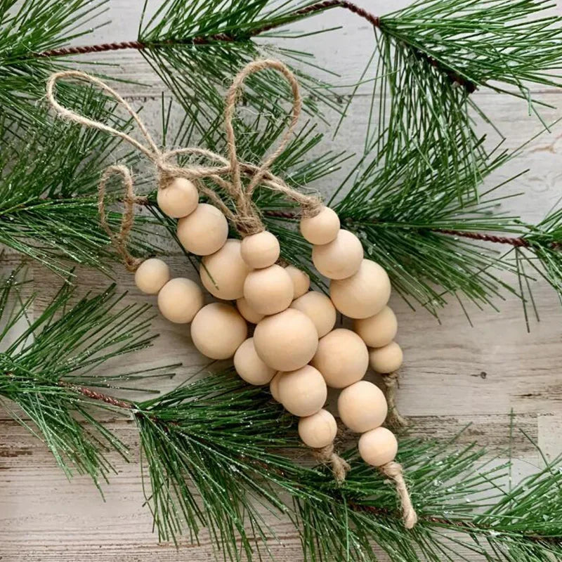 5pcs Wood Bead Ornaments rustic wedding modern farmhouse boho minimalist Christmas Holiday Xmas Tree home table decoration gift