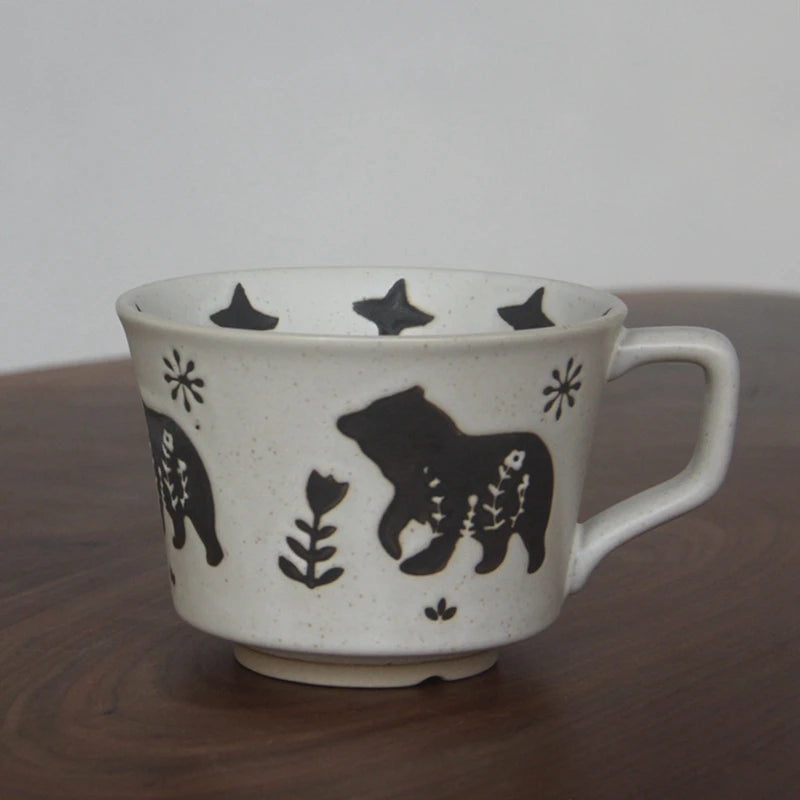 Ceramic Latte Mug 13.4oz Porcelain Coffee Cups with Handle Boho Cup for Tea Hot Cocoa Cappuccino Home Office Cafe Birthday Gift