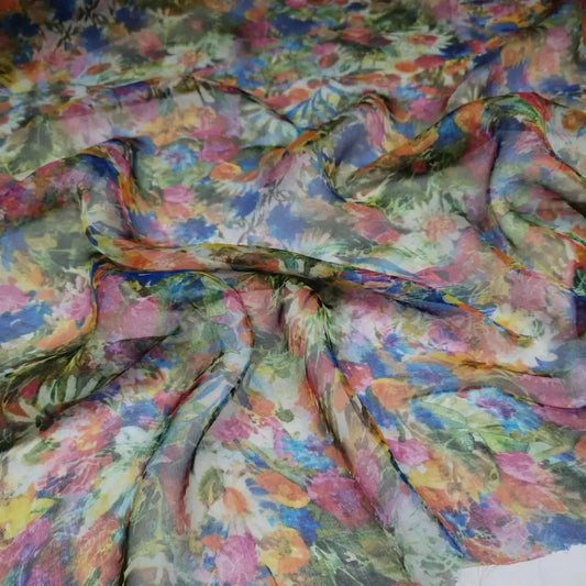 Pure Silk 100% Fabric On Sale Bohemian Floral Chiffon Style Width 135cm Soft 6mm Dress Scarf Material