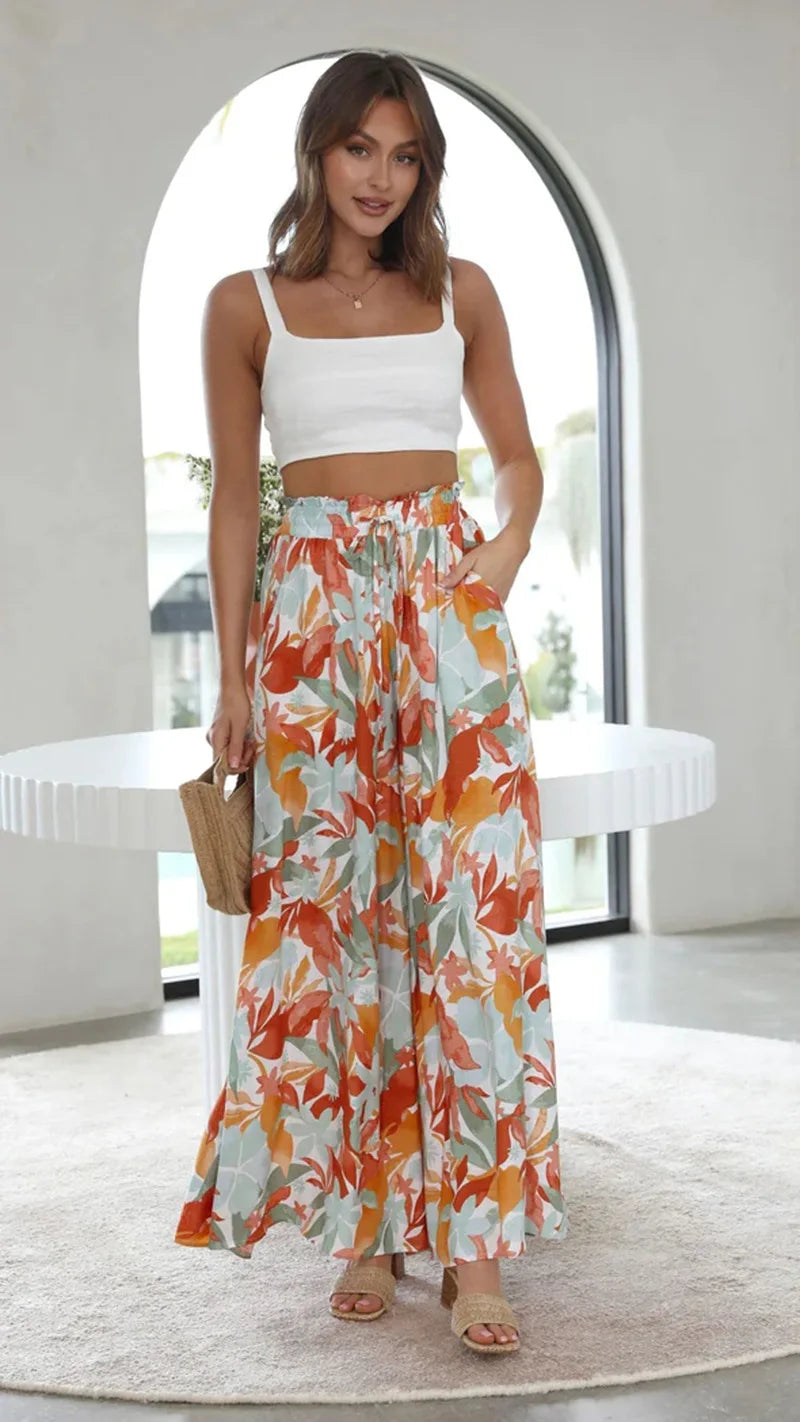 Women's Boho Pant Casual High Waist Loose Sweatpants Trousers Capris Wide Leg Pants Skirt Fashion Women Clothes Pantalones Mujer