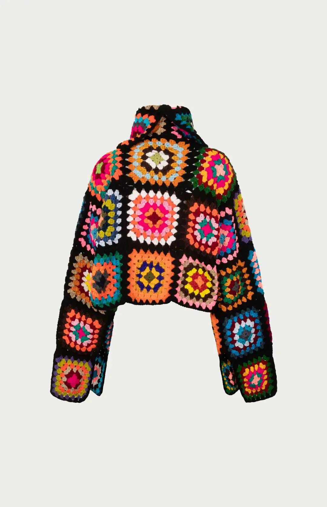 Colorful Crochet Sweaters Granny Square Turtleneck Cute Cardigan Boho Afghan Stitching Coat Color Patchwork Clothing For Lady