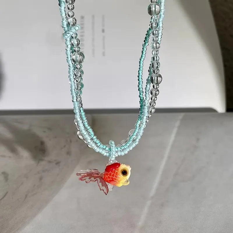 Kpop Cute Goth Resin Acrylic Goldfish Pendant Handmade Beads Necklace For Women Boho Aesthetic Charm Y2K EMO Accessories Jewelry