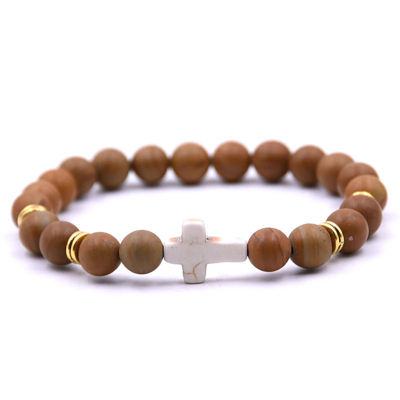 New Fashion Women's Creative Colorful Volcanic Stone Cross Crystal Bracelet Festival Lover DIY Charm Jewelry Foot Chain Gift