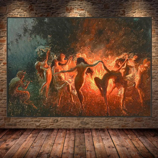 Joseph Tomanek Artwork Poster Print Witches Magic Nymphs Fire Dance Canvas Painting Large Retro Wall Art Living Room Home Decor