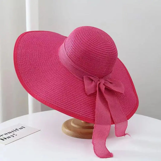 wide brim Straw Hat for Women Wholesale female dome straw hat visor foldable beach hat lady sun hat summer French retro topper