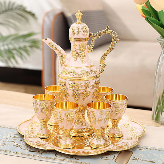 European Set Vintage Teapot Set Drinkware Home Decor Metal Glass Jug Set Turkish Teapot Set for Hotel Festival