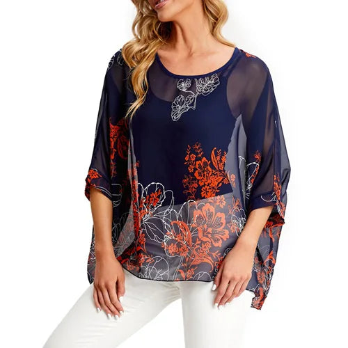 BHflutter Blouse Plus Size 2022 New Batwing Casual Summer Blouse Women Boho Chiffon Shirt Top Shirt Women