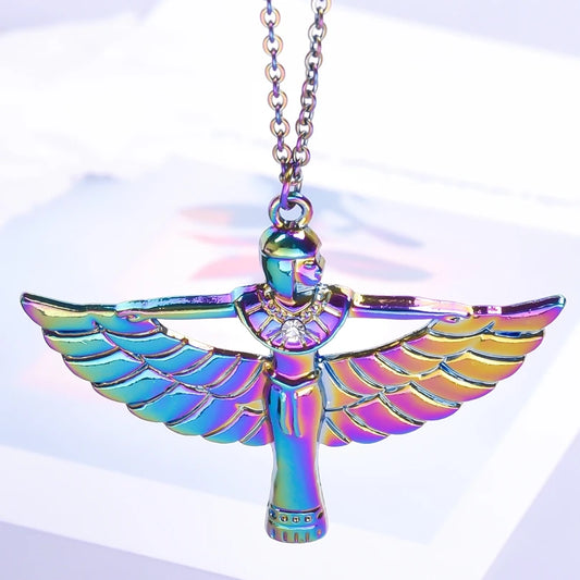 The Egyptian goddess ISIS Necklace for Women/Men Rainbow Charm Alloy Pendant 50cm Long Steel Chains Jewelry Collar hombre bijoux