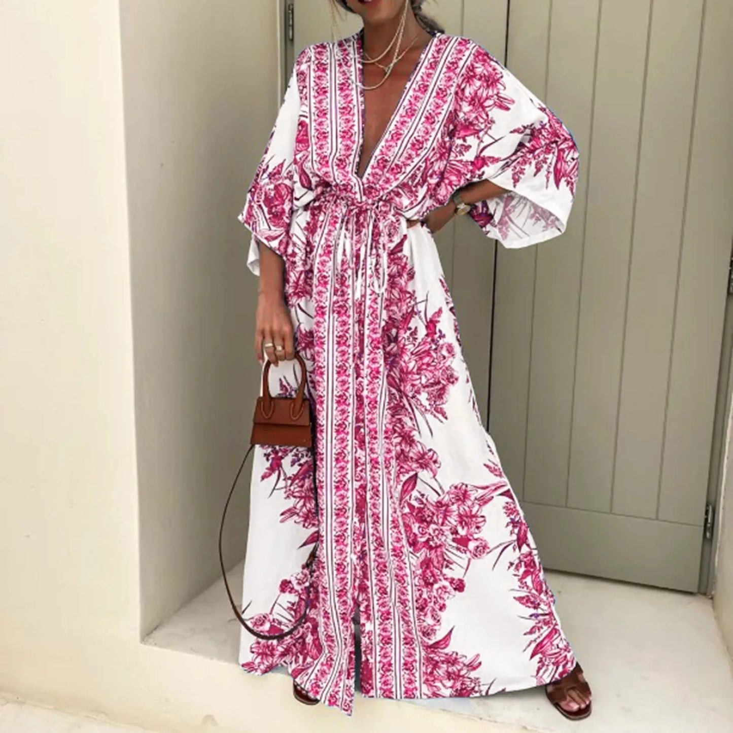 Dresses For Women 2024 Wedding Guest Boho Print Half Sleeve Dress Women Fashion Japanese Kimono Cardigan Vintage Woman Clothing