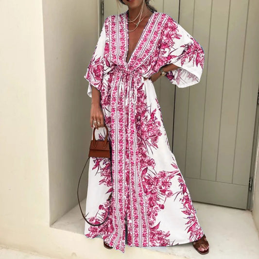 Dresses For Women 2024 Wedding Guest Boho Print Half Sleeve Dress Women Fashion Japanese Kimono Cardigan Vintage Woman Clothing