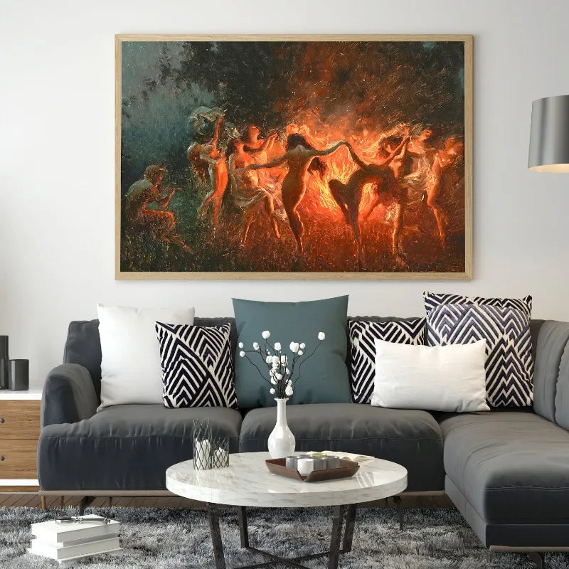 Joseph Tomanek Artwork Poster Print Witches Magic Nymphs Fire Dance Canvas Painting Large Retro Wall Art Living Room Home Decor