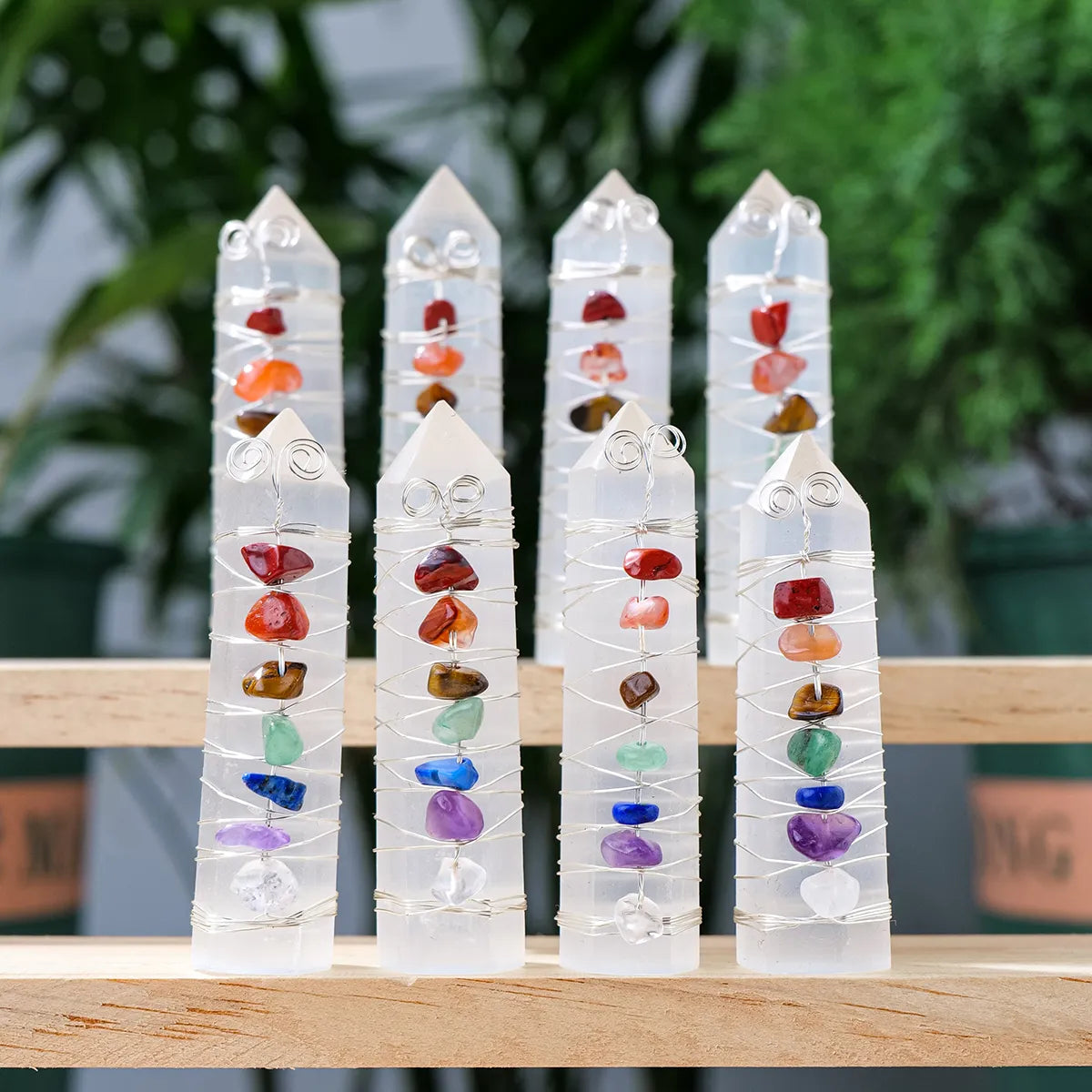 1PC Natural White Selenite Column Crystal Point Seven Chakras Crystal Chips Healing Stone Crystal Crafts Home Decoration