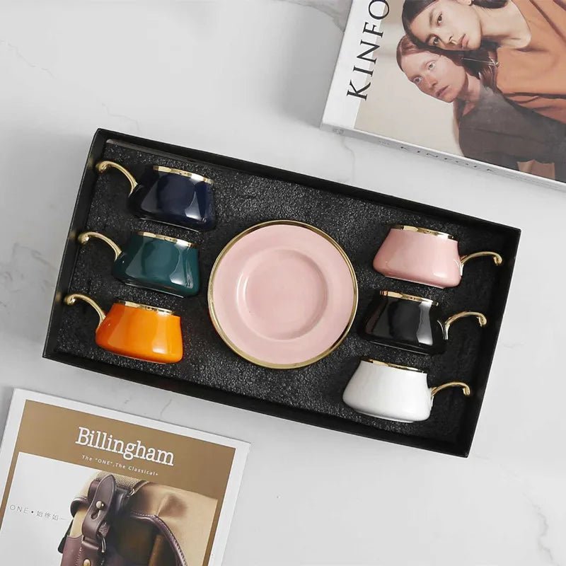 Turkish coffee set coffee cups with saucer high-grade coffee tea cup set coffee dishes Ceramic coffee cup set for 6 people