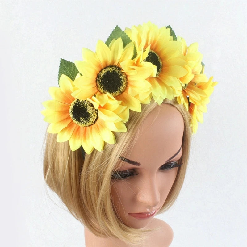 Adjustable Flower Shape Hair Hoop Realistic Sunflower Headband Carnival Party Girls Bohemian Style Styling Headband
