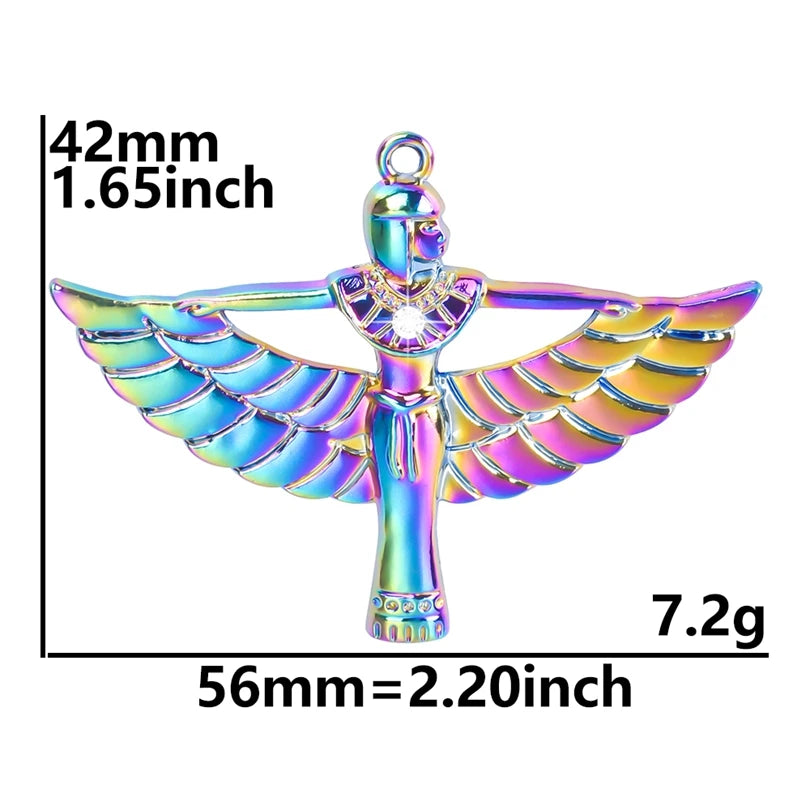 The Egyptian goddess ISIS Necklace for Women/Men Rainbow Charm Alloy Pendant 50cm Long Steel Chains Jewelry Collar hombre bijoux