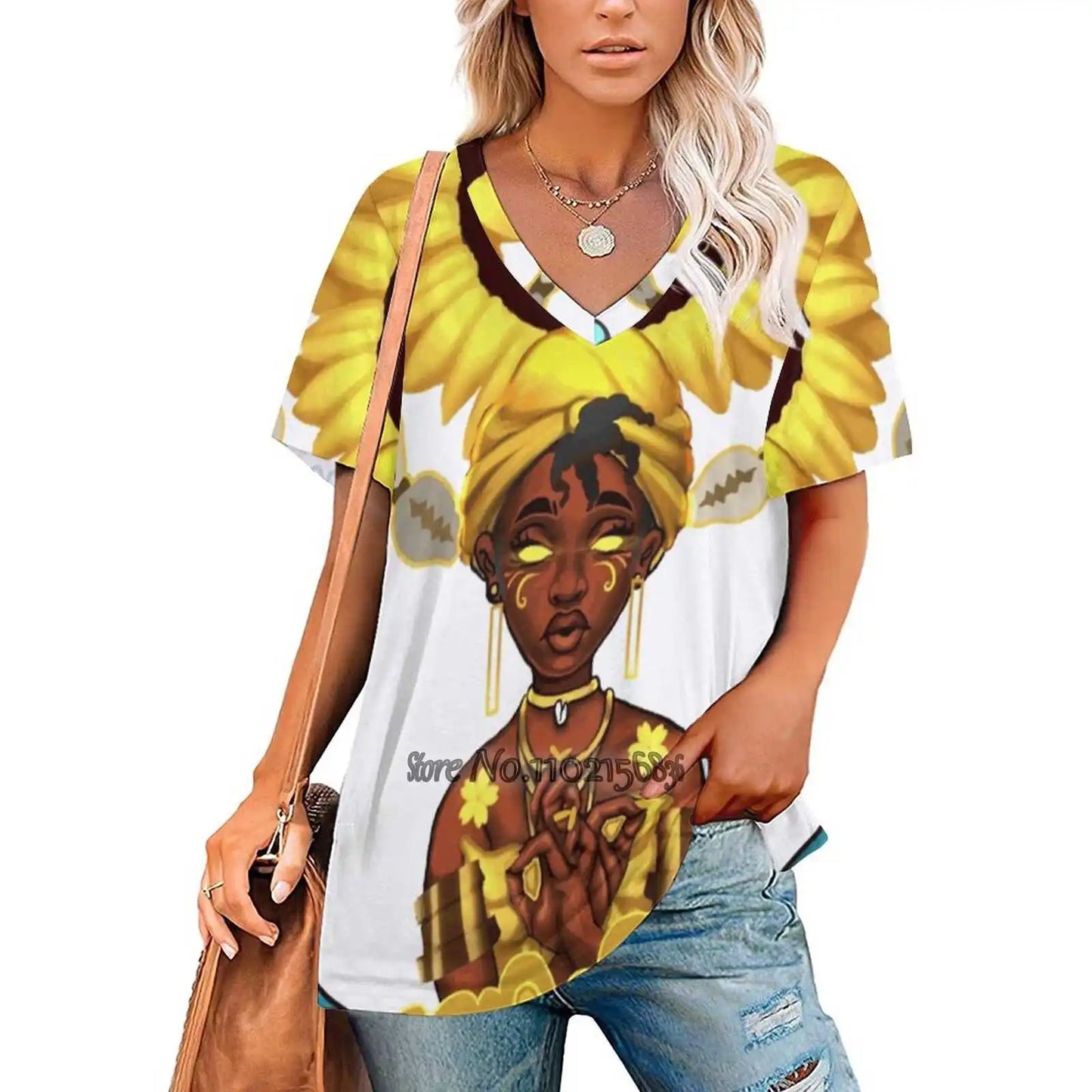 Oshun Vibes Sexy T-Shirt Casual Tops Pullover Ladies Top Back Lacing T Shirts Oshun African Orisha Orisa Sunflowergang Pan