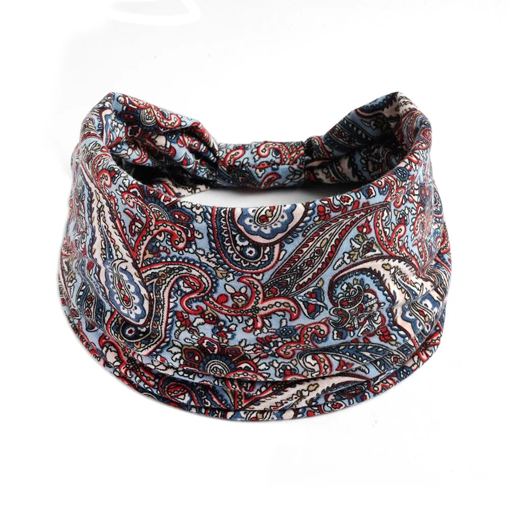 Bohemian Style Elastic Hair Bands Yoga Headband Women Headwear Print Vintage Cross Unisex Scrunchies Hair Accessories