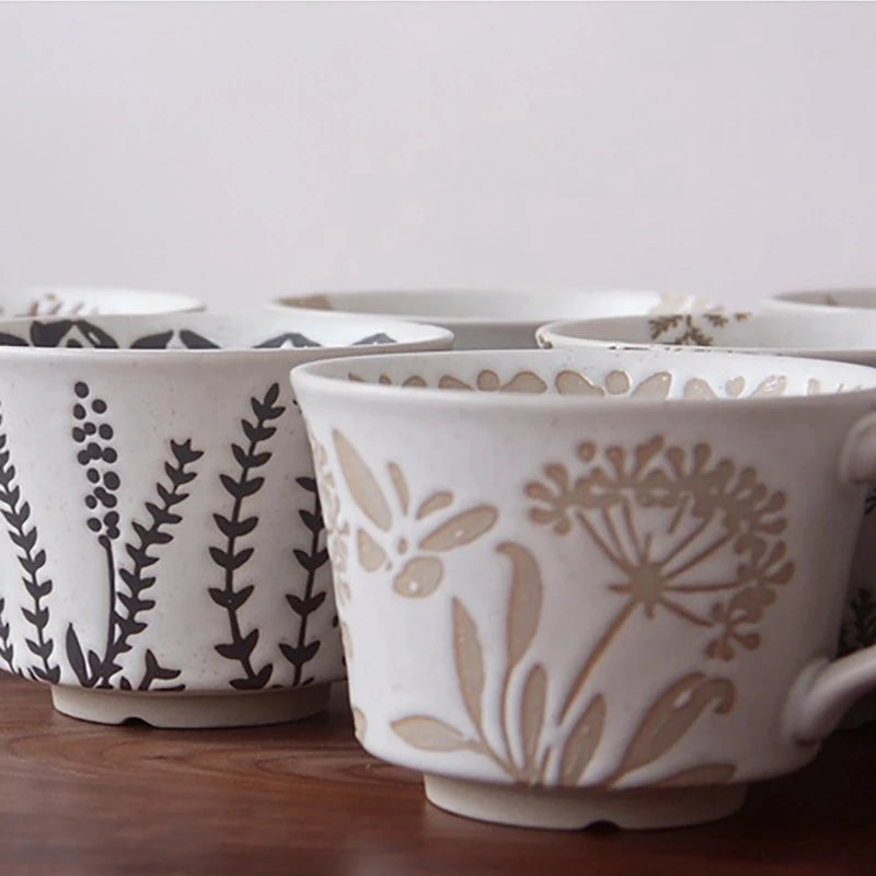 Ceramic Latte Mug 13.4oz Porcelain Coffee Cups with Handle Boho Cup for Tea Hot Cocoa Cappuccino Home Office Cafe Birthday Gift