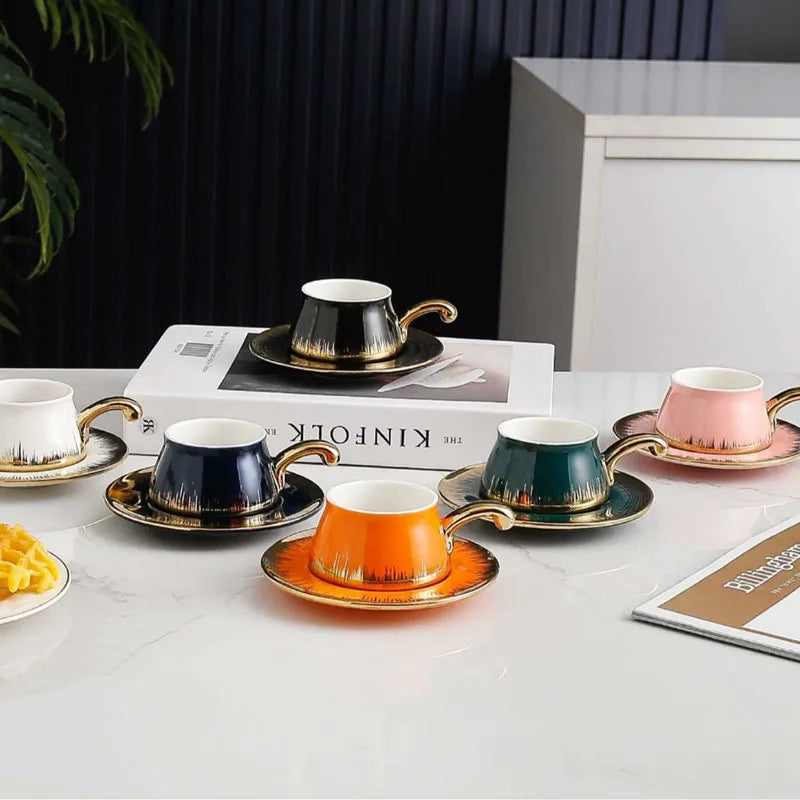 Turkish coffee set coffee cups with saucer high-grade coffee tea cup set coffee dishes Ceramic coffee cup set for 6 people