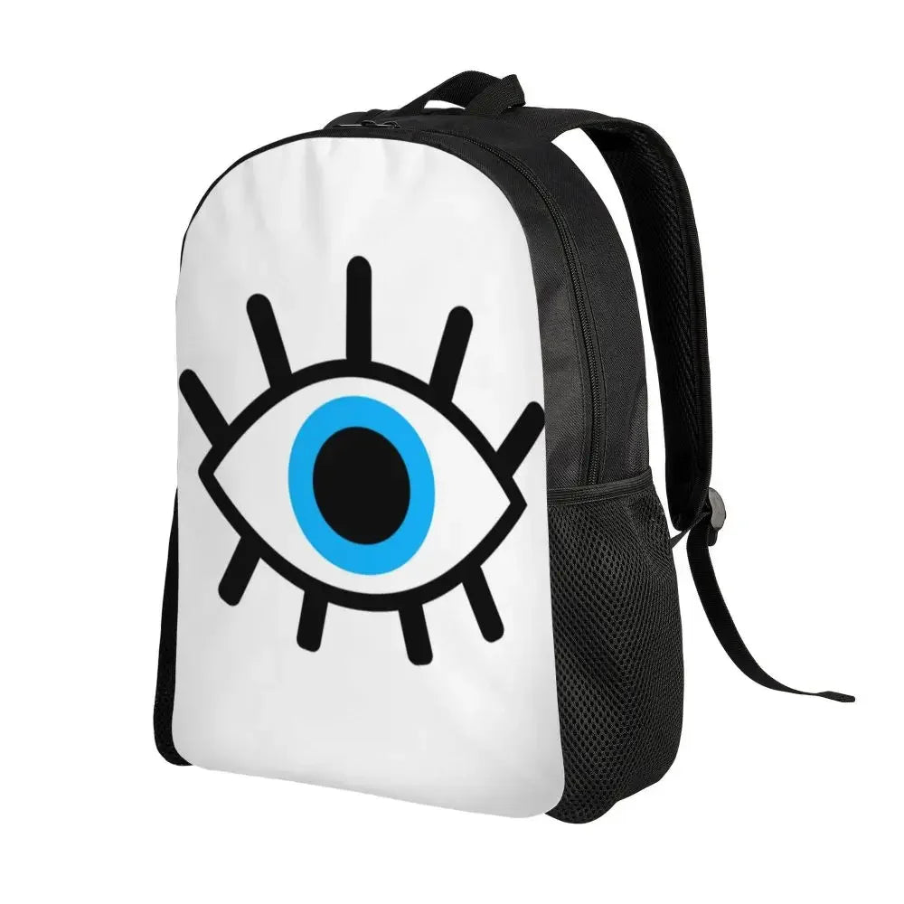 Custom Navy Blue White Mediterranean Evil Eye Mandala Pattern Backpacks Men Casual Bookbag for School College Bohemian Boho Bags