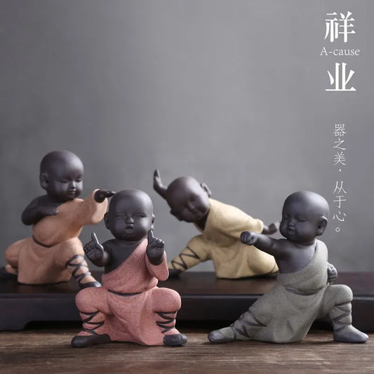 4pcs--TOP Marvellous ART Spiritual realm OFFICE home Buddhism Buddha CHAN DAO Little Monk Chinese Kung Fu porcelain ceramic