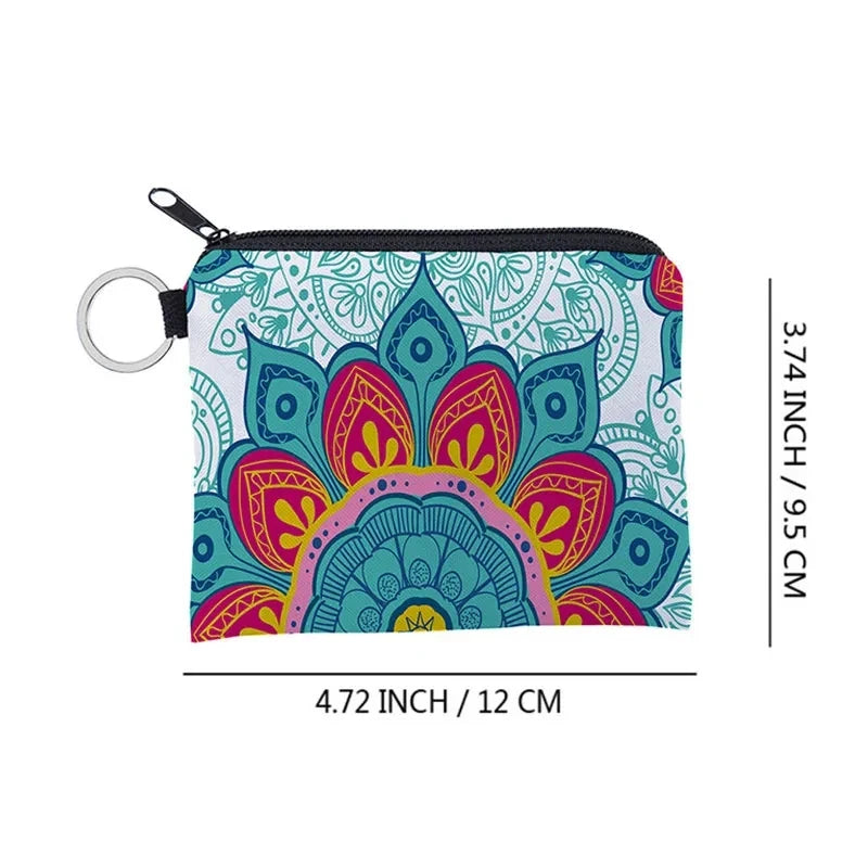 Bohemian Style Small Coin Purse Mini Wallet Coin Bag Datura flower pattern Print Waterproof with Zipper Keys Wallets for Women