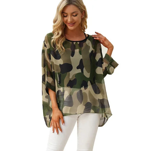 BHflutter Blouse Plus Size 2022 New Batwing Casual Summer Blouse Women Boho Chiffon Shirt Top Shirt Women